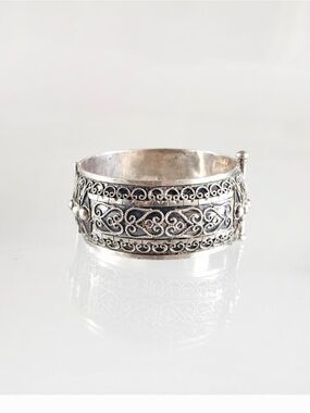 Sterling-Style Silver Filigree Cuff Bracelet